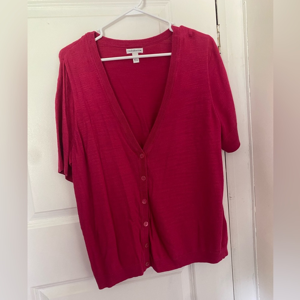 Croft&Barrow Women's Short Sleeve Cardigan Sweater
Size 1X
Pink